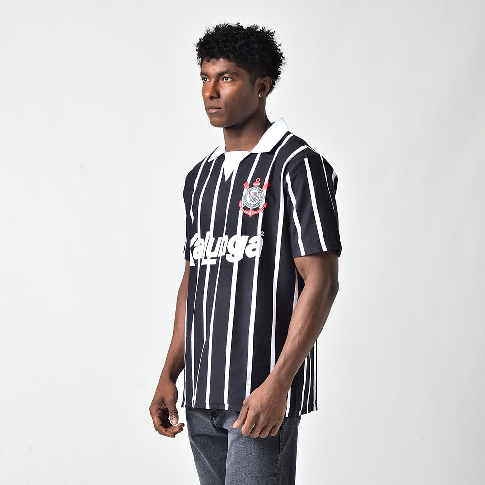 Camisa Polo Retrô Corinthians Kalunga Masculina - Preto