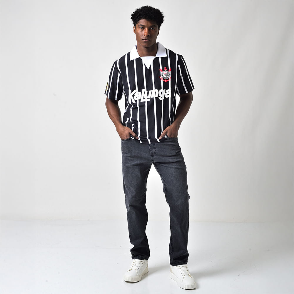 Camisa Polo Retrô Corinthians Kalunga Masculina - Preto