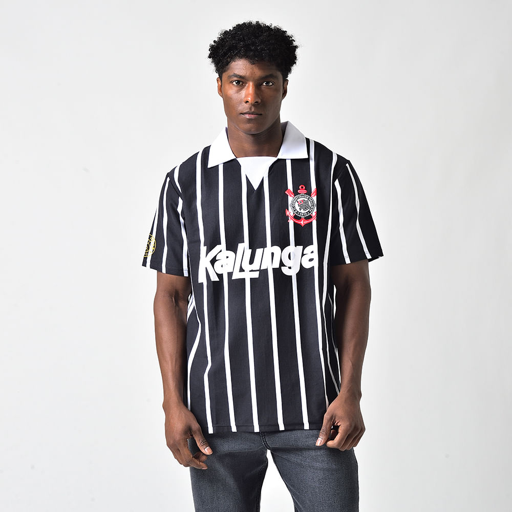 Camisa Polo Retrô Corinthians Kalunga Masculina - Preto